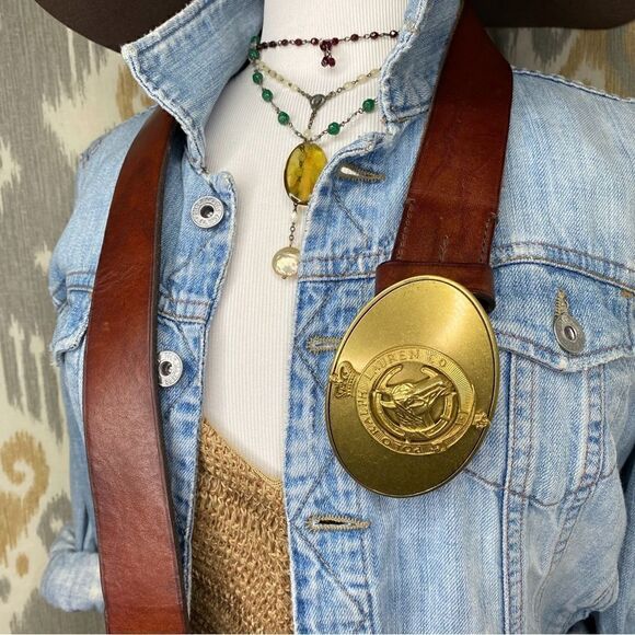 Ralph Lauren Made in England Vintage Brass Horse Head Crown Buckle Leather Belt main image 16